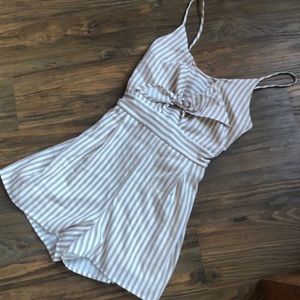 White & Tan striped romper size small